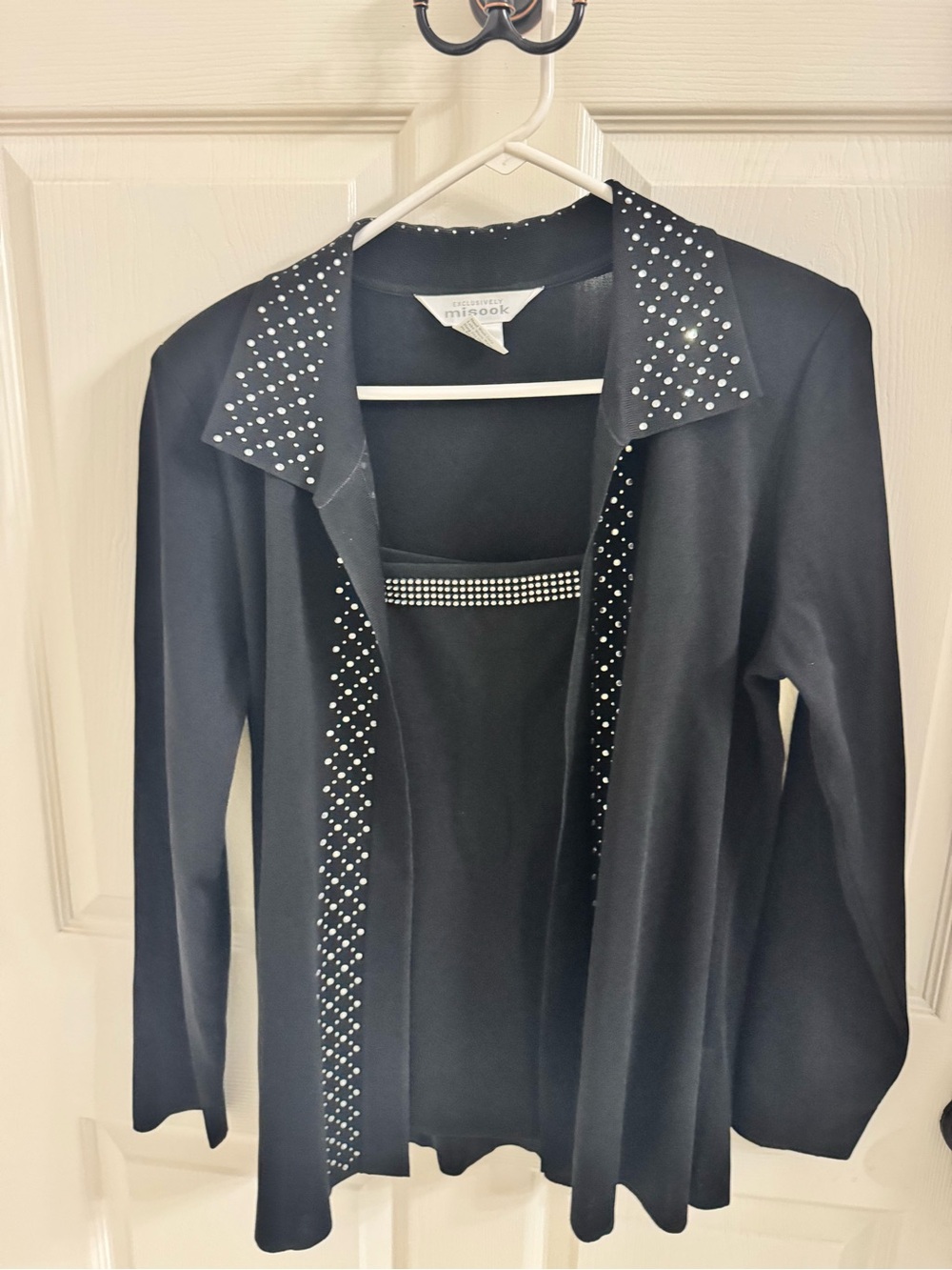 Misook Black Embellished Cardigan & Shell Set